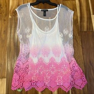 INC International Concepts Women’s Summer Top Size L Color White & Pink